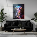 Glowing Jellyfish UV Glass Wall Art – Vibrant Underwater Scene with Bioluminescent Tentacles-KAFCD169