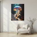 Elegant Jellyfish Glass Wall Art – UV Printed Deep Sea Creature with Flowing White Tentacles-KAFCD170