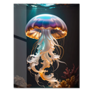 Elegant Jellyfish Glass Wall Art – UV Printed Deep Sea Creature with Flowing White Tentacles-KAFCD170