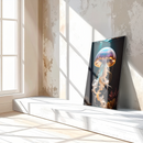 Elegant Jellyfish Glass Wall Art – UV Printed Deep Sea Creature with Flowing White Tentacles-KAFCD170