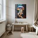 Elegant Jellyfish Glass Wall Art – UV Printed Deep Sea Creature with Flowing White Tentacles-KAFCD170