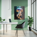 Elegant Jellyfish Glass Wall Art – UV Printed Deep Sea Creature with Flowing White Tentacles-KAFCD170