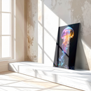 Colorful Jellyfish Glass Wall Art – UV Printed Deep Sea Design with Rainbow Tentacles-KAFCD171