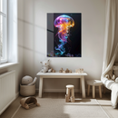 Colorful Jellyfish Glass Wall Art – UV Printed Deep Sea Design with Rainbow Tentacles-KAFCD171
