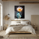 Luminous Tulip Glass Wall Art – UV Printed Floral Artwork with Blue and Amber Glow-KAFCD172