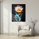 Luminous Tulip Glass Wall Art – UV Printed Floral Artwork with Blue and Amber Glow-KAFCD172