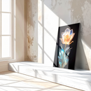Luminous Tulip Glass Wall Art – UV Printed Floral Artwork with Blue and Amber Glow-KAFCD172