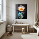 Luminous Tulip Glass Wall Art – UV Printed Floral Artwork with Blue and Amber Glow-KAFCD172