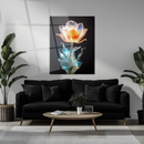 Luminous Tulip Glass Wall Art – UV Printed Floral Artwork with Blue and Amber Glow-KAFCD172