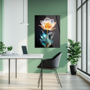 Luminous Tulip Glass Wall Art – UV Printed Floral Artwork with Blue and Amber Glow-KAFCD172
