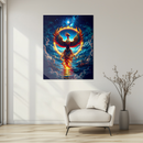 Fiery Phoenix Glass Wall Art – Rising Flame Bird UV Printed Tempered Glass Panel-KAFCD179