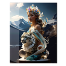 Snow Queen and Leopard Glass Wall Art – Regal Fantasy UV Printed Tempered Glass Decor-KAFCD180