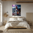 Crystal Crown Girl and Mystical Leopard Glass Wall Art – Fantasy UV Printed Tempered Glass Decor-KAFCD181