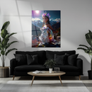 Crystal Crown Girl and Mystical Leopard Glass Wall Art – Fantasy UV Printed Tempered Glass Decor-KAFCD181