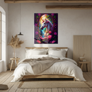Enchanted Unicorn with Floral Frame Glass Wall Art – Fantasy UV Printed Tempered Glass Decor-KAFCD182
