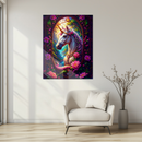 Enchanted Unicorn with Floral Frame Glass Wall Art – Fantasy UV Printed Tempered Glass Decor-KAFCD182