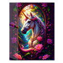 Enchanted Unicorn with Floral Frame Glass Wall Art – Fantasy UV Printed Tempered Glass Decor-KAFCD182