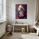 Enchanted Unicorn with Floral Frame Glass Wall Art – Fantasy UV Printed Tempered Glass Decor-KAFCD182