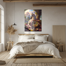 Royal White Horse in Rose Garden Glass Wall Art – Majestic Fantasy UV Printed Decor-KAFCD183