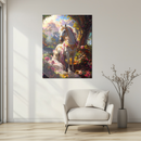 Royal White Horse in Rose Garden Glass Wall Art – Majestic Fantasy UV Printed Decor-KAFCD183