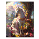 Royal White Horse in Rose Garden Glass Wall Art – Majestic Fantasy UV Printed Decor-KAFCD183