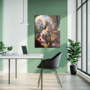 Royal White Horse in Rose Garden Glass Wall Art – Majestic Fantasy UV Printed Decor-KAFCD183