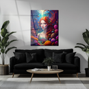 Underwater Red-Haired Mermaid Glass Wall Art – Vibrant Fantasy UV Print Home Decor-KAFCD184