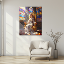 Royal Queen Glass Wall Art – Elegant Throne Room UV Print for Luxurious Interior Decor-KAFCD186