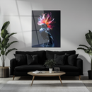 Black Bird with Neon Floral Crown Glass Wall Art – UV Printed Modern Fantasy Decor-KAFCD189