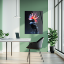 Black Bird with Neon Floral Crown Glass Wall Art – UV Printed Modern Fantasy Decor-KAFCD189