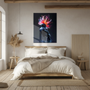 Black Bird with Neon Floral Crown Glass Wall Art – UV Printed Modern Fantasy Decor-KAFCD189