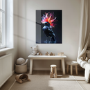 Black Bird with Neon Floral Crown Glass Wall Art – UV Printed Modern Fantasy Decor-KAFCD189