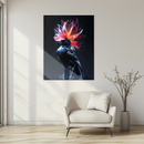 Black Bird with Neon Floral Crown Glass Wall Art – UV Printed Modern Fantasy Decor-KAFCD189