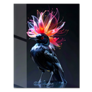 Black Bird with Neon Floral Crown Glass Wall Art – UV Printed Modern Fantasy Decor-KAFCD189
