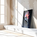 Black Bird with Neon Floral Crown Glass Wall Art – UV Printed Modern Fantasy Decor-KAFCD189