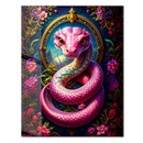 Pink Fantasy Snake Glass Wall Art – UV Printed Vibrant Serpent with Floral Frame-KAFCD190