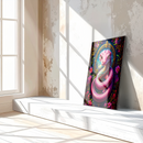 Pink Fantasy Snake Glass Wall Art – UV Printed Vibrant Serpent with Floral Frame-KAFCD190