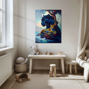 Black Panther & Leopard Fantasy Glass Wall Art – Dual Big Cat UV Print for Wild Nature Decor-KAFCD192