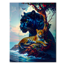 Black Panther & Leopard Fantasy Glass Wall Art – Dual Big Cat UV Print for Wild Nature Decor-KAFCD192