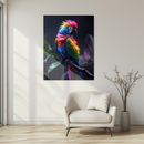 Rainbow Parrot Glass Wall Art – Tropical Bird UV Print for Vibrant Jungle Home Decor-KAFCD194