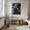 Rainbow Parrot Glass Wall Art – Tropical Bird UV Print for Vibrant Jungle Home Decor-KAFCD194
