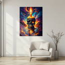 Flaming Skull Candle Glass Wall Art – Psychedelic UV Print for Bold Modern Interiors-KAFCD195
