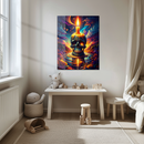 Flaming Skull Candle Glass Wall Art – Psychedelic UV Print for Bold Modern Interiors-KAFCD195