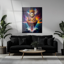 Surreal Chess Clock Glass Wall Art – Fantasy Dripping Island UV Print Decor-KAFCD196