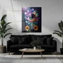 Psychedelic Eye Flower Glass Wall Art – Surreal Botanical Fantasy UV Print-KAFCD197