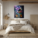 Psychedelic Eye Flower Glass Wall Art – Surreal Botanical Fantasy UV Print-KAFCD197