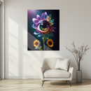 Psychedelic Eye Flower Glass Wall Art – Surreal Botanical Fantasy UV Print-KAFCD197