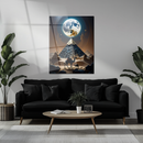 Mystic Pyramid and Moon Glass Wall Art – Surreal Desert Camel Scene UV Print-KAFCD198