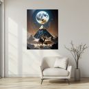Mystic Pyramid and Moon Glass Wall Art – Surreal Desert Camel Scene UV Print-KAFCD198