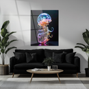 Dreamy Jellyfish Woman Glass Wall Art – Futuristic Ocean Fantasy UV Print-KAFCD199